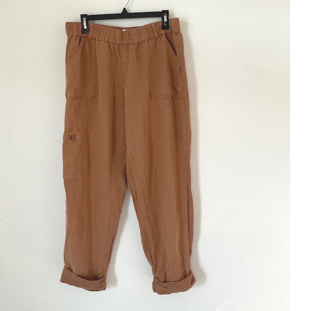 Nicole Miller New York Linen Blend Cargo Jogger Pants Camel Tan Large - Picture 8 of 9